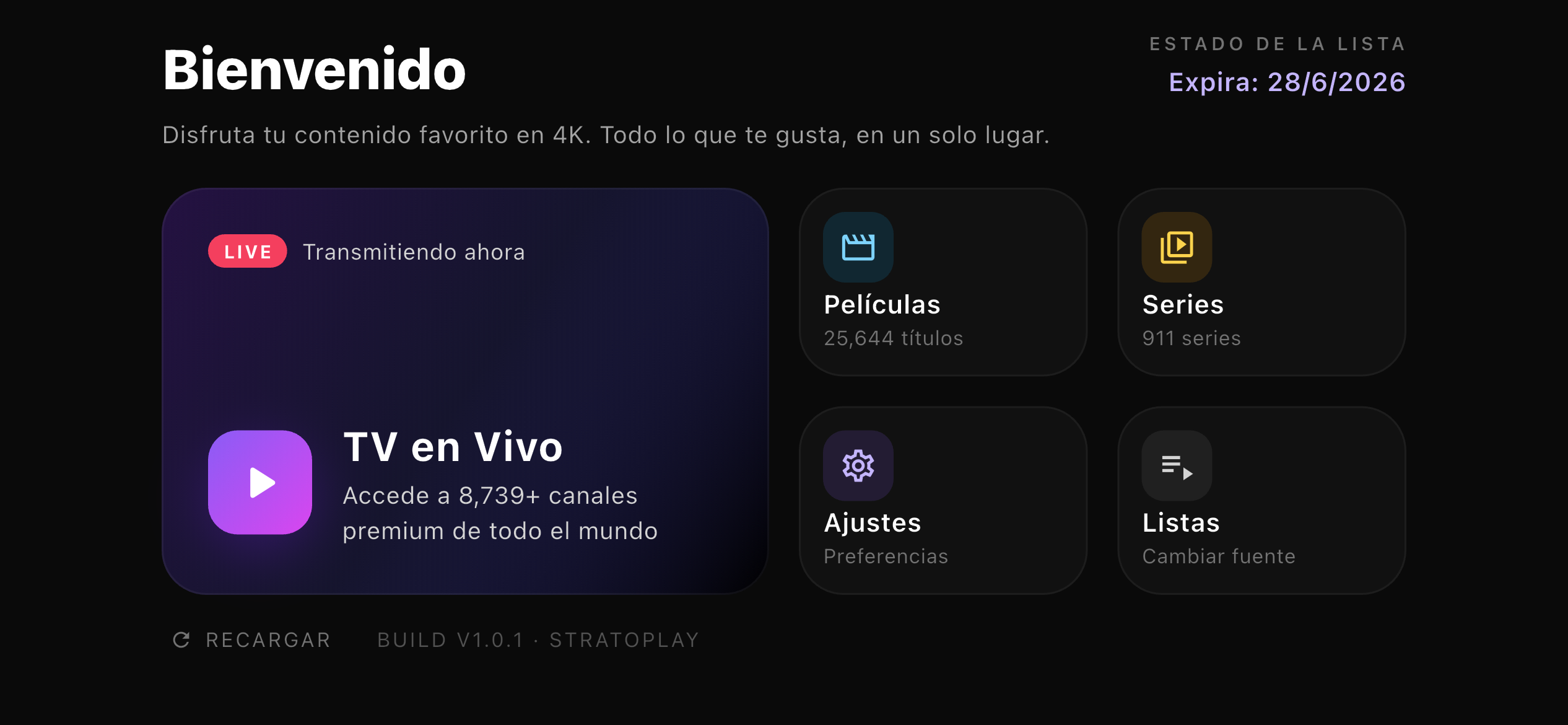StratoPlay on PC — home screen